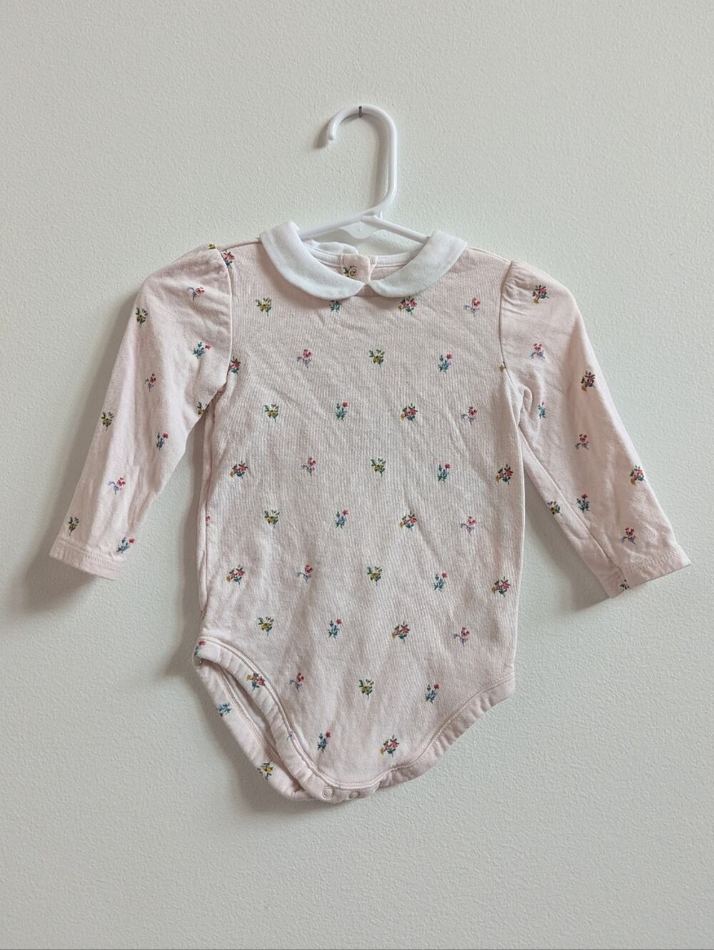 Janie and Jack Onesie Baby Girls 6-12m Pink Floral Dainty Peter Pan Collar